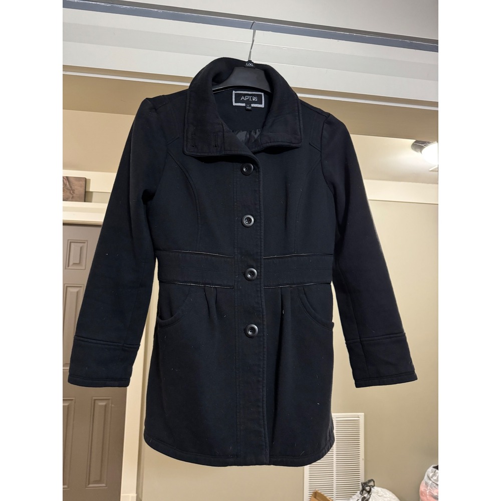 Apt 9 Womens Black Wool Blend Pea Coat Mid Length Button Front Jacket Size L